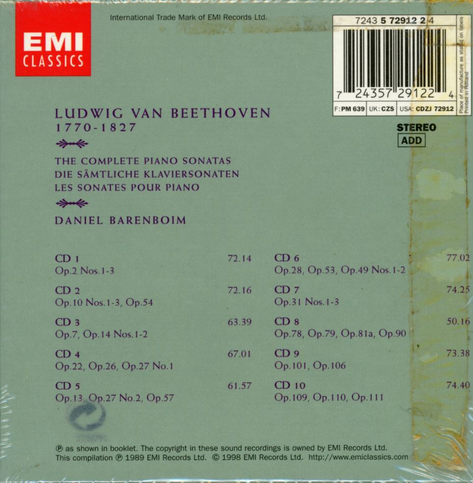 다니엘 바렌보임 - Daniel Barenboim - Beethoven The Complete Piano Sonatas 10Cds [BOX] [미개봉] [E.U발매]