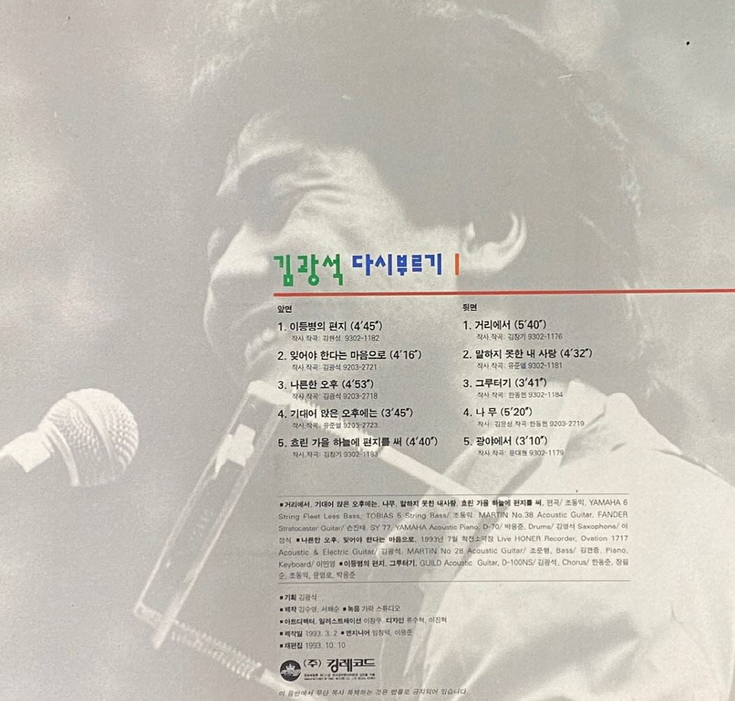 [LP] 김광석 - 다시 부르기 1 (킹레코드) LP [킹 KSL-3045]