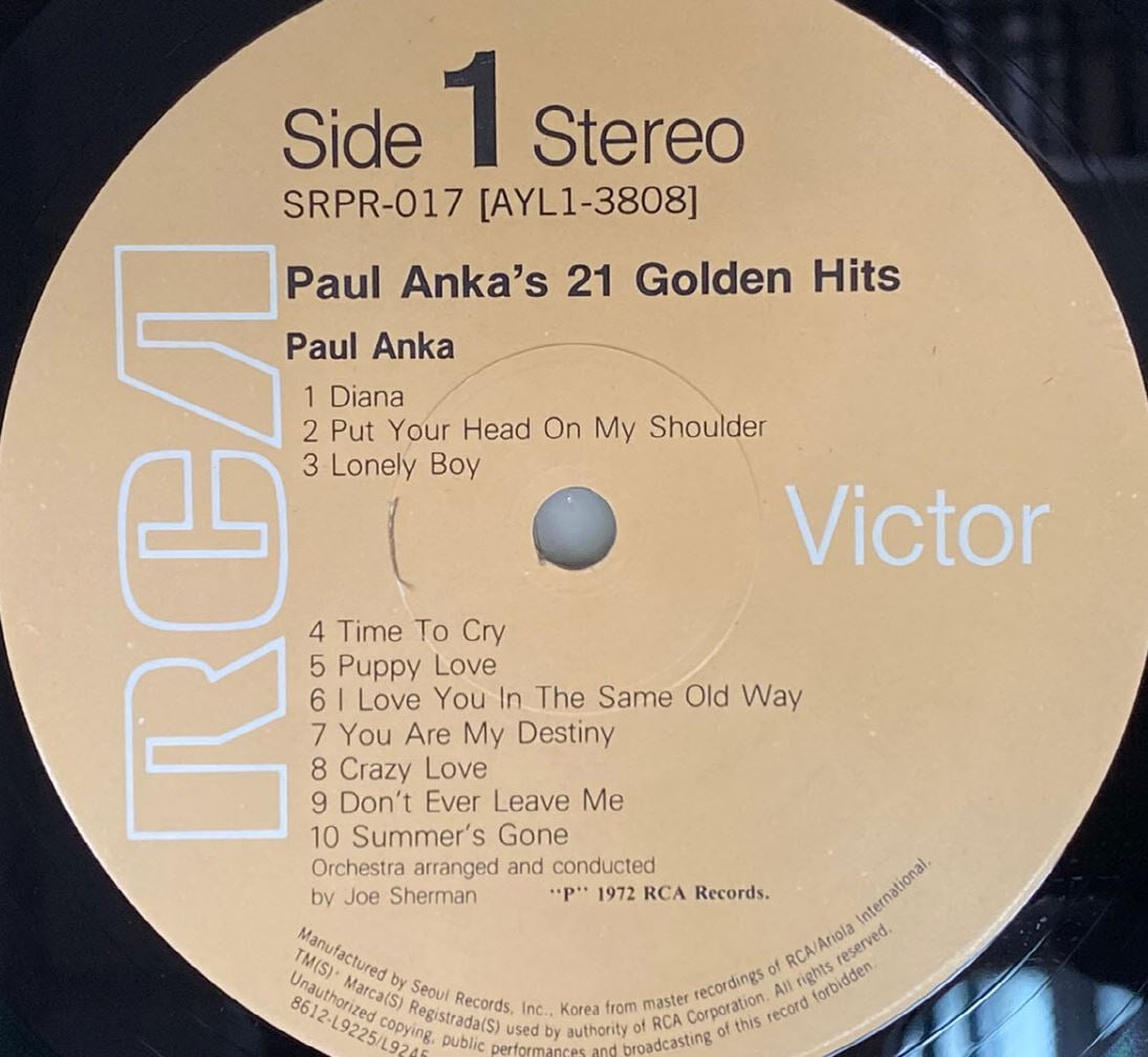 [LP] 폴 앵카 - Paul Anka - Paul Anka's 21 Golden Hits LP [서울-라이센스반]