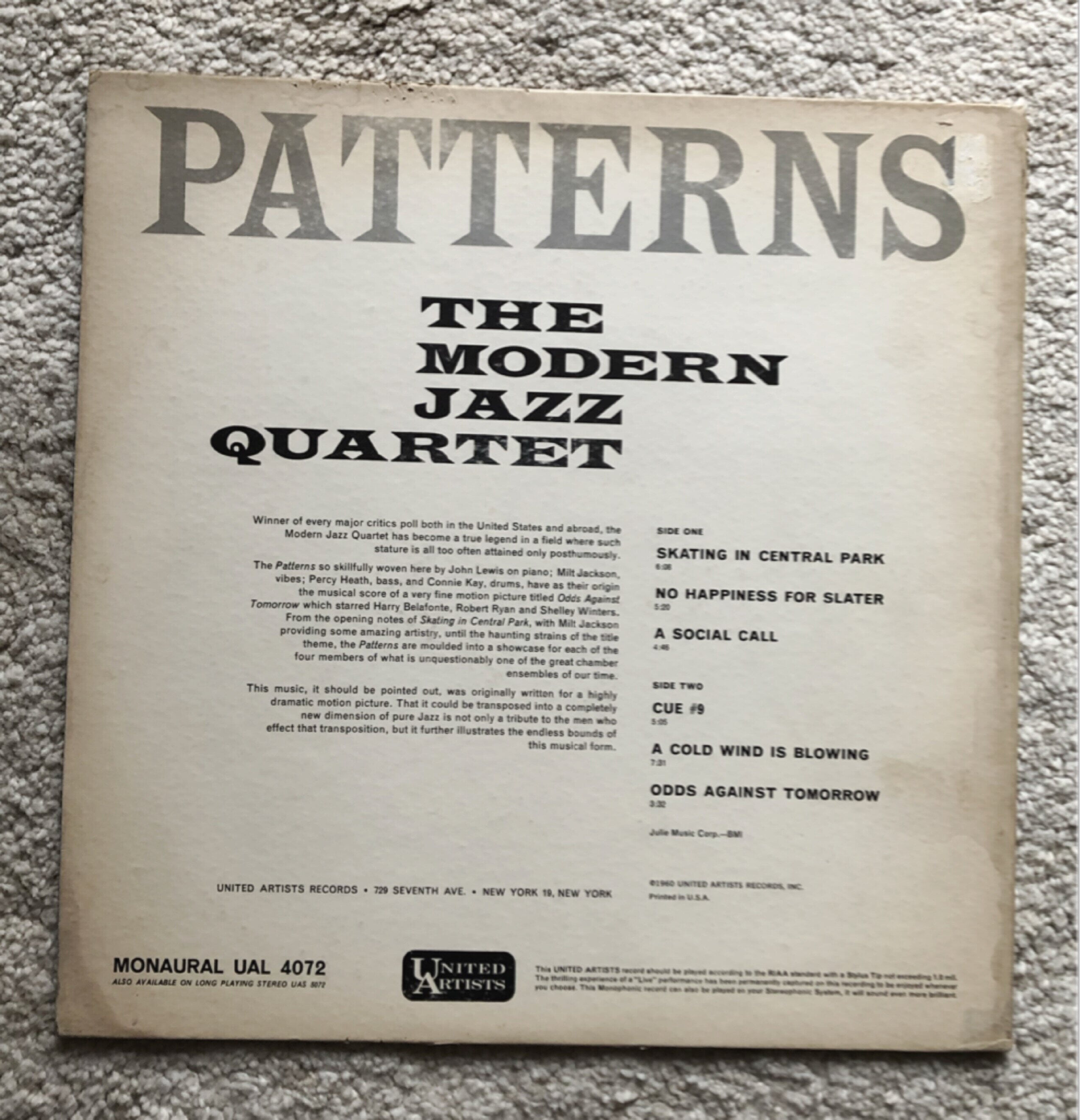 [LP] 수입원반 THE MODERN JAZZ QUARTET UAL-4072 (MONO반)