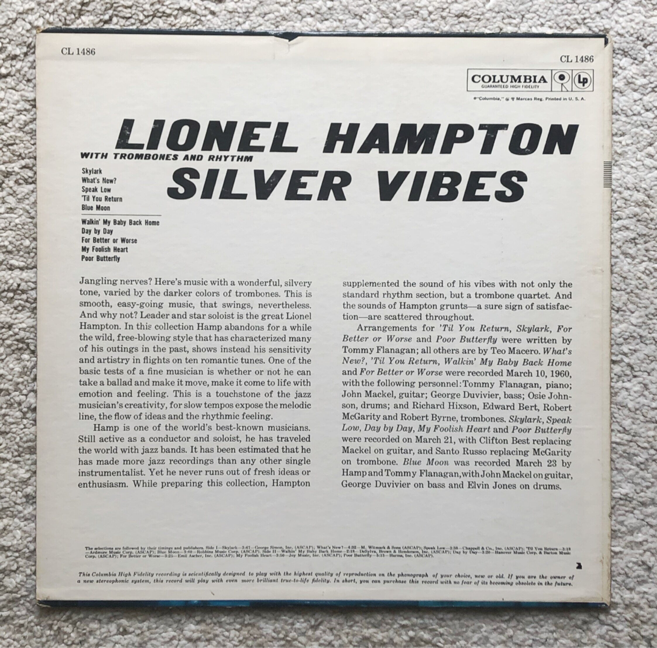 [LP] 수입원반 LIONEL HAMPTON CL-1486