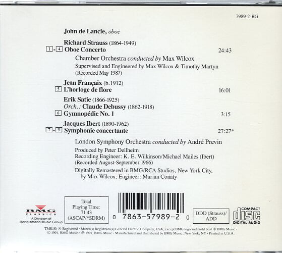 [수입] Strauss Oboe Concerto / Francaix / Satie / Ibert - Lancie (RCA Gold Seal)