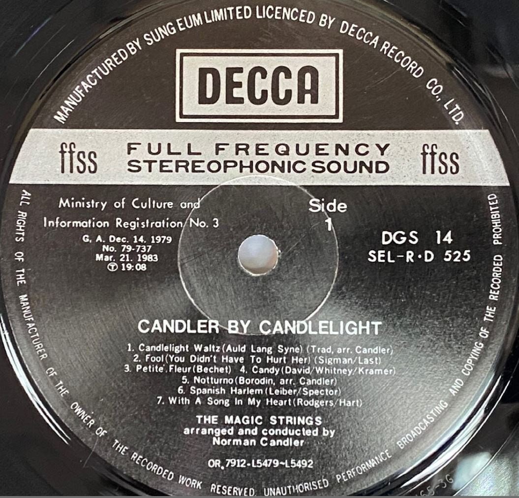 [LP] 노만 캔들러 - Norman Candler - Candler By Candlelight LP [성음-라이센스반]