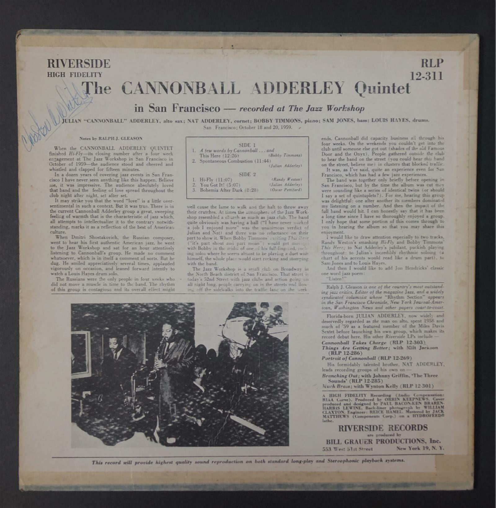 [LP] 수입원반 CANNONBALL ADDERLEY QUINTET RLP-12-311 (MONO반)