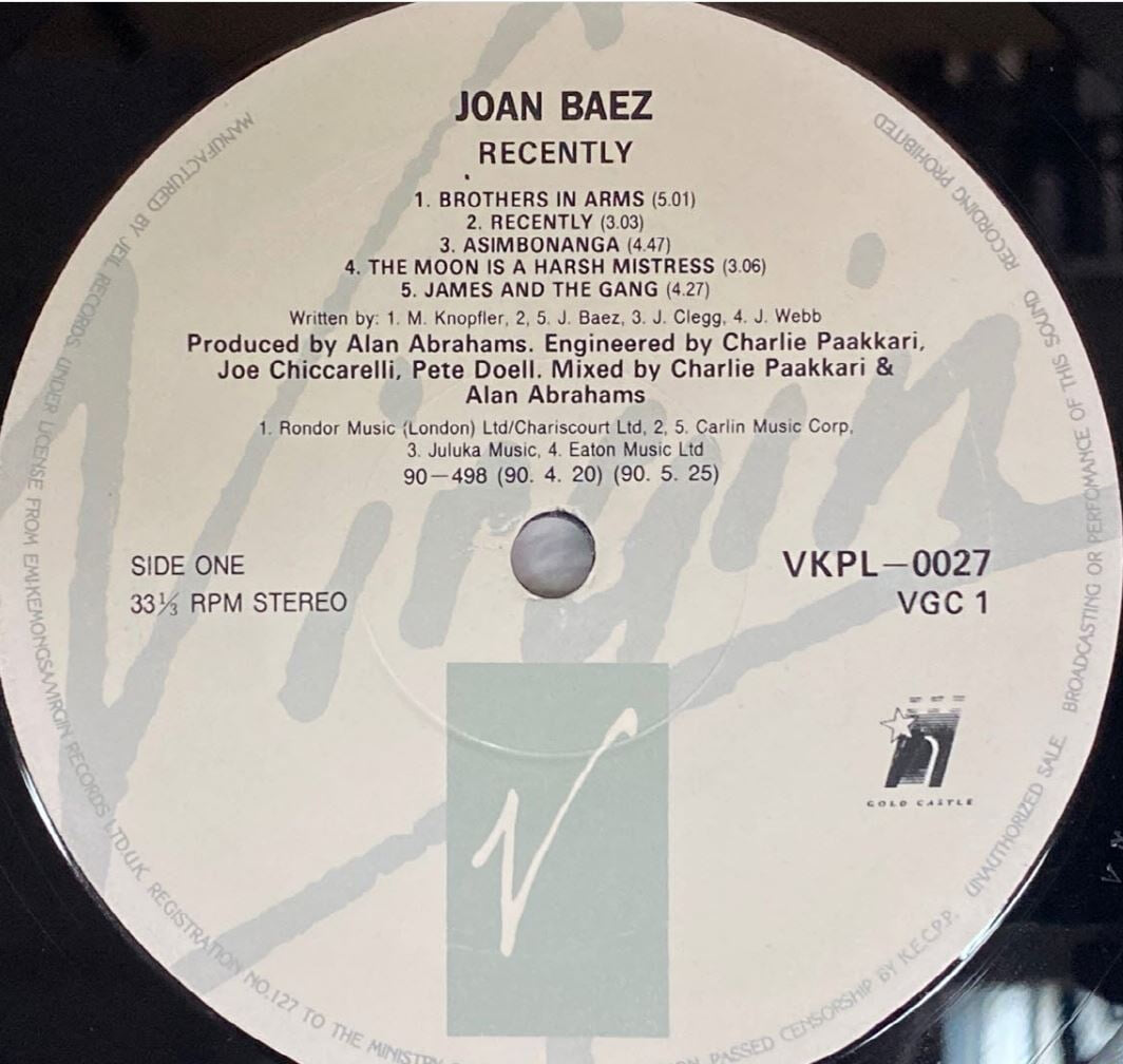 [LP] 조안 바에즈 - Joan Baez - Recently LP [EMI계몽사-라이센스반]