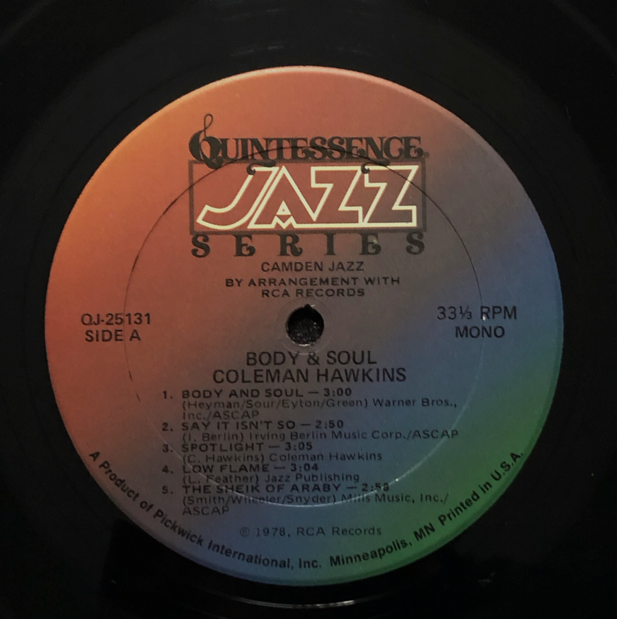 [LP] 수입원반 COLEMAN HAWKINS (MONO반) QJ-25131