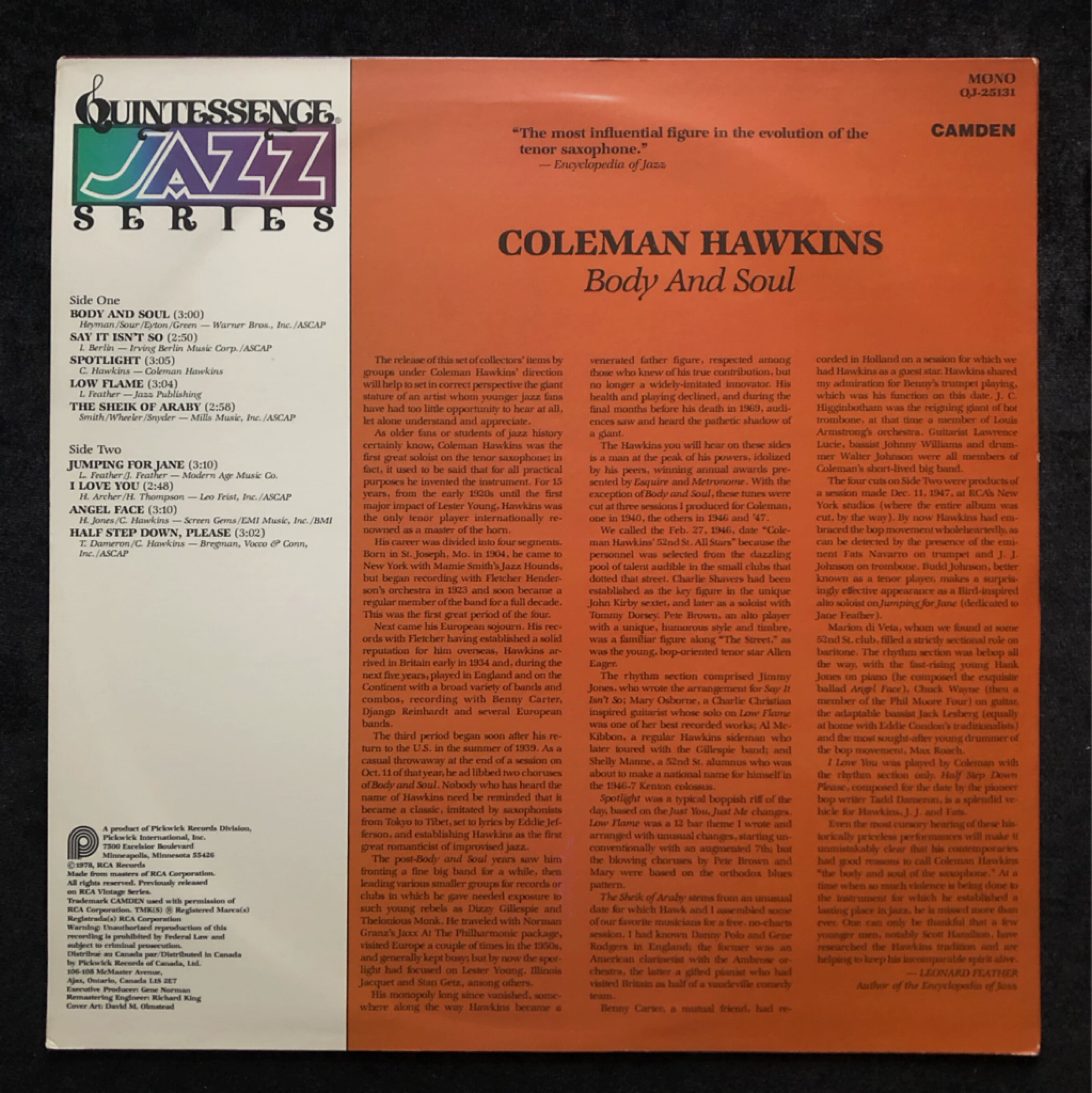 [LP] 수입원반 COLEMAN HAWKINS (MONO반) QJ-25131