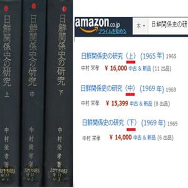 日鮮關係史の硏究 ( 일선관계사의 연구 / 한일관계사의 연구  )  上?中?下  -전3권- 