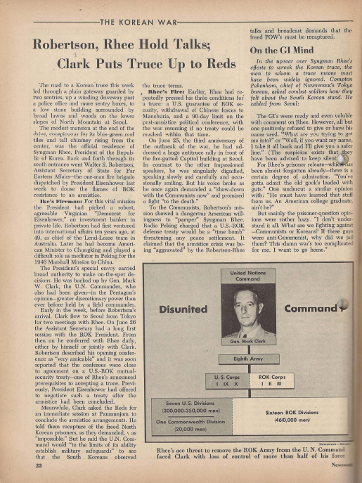Newsweek <1953년 7월 6일 출판도서> 일본판 영문 한국전쟁 조선전쟁 625 이승만 휴전 이산가족 부산 상봉 유엔 사령관 마크 클락 GHQ 미군 북한군 일본기업 상업광고