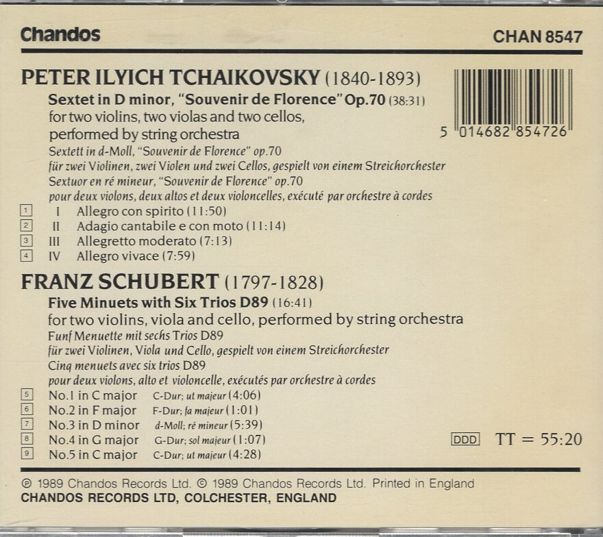 [수입] Tchaikovsky Souvenir de Florence / Schubert 5 Minutes with 6 Trios