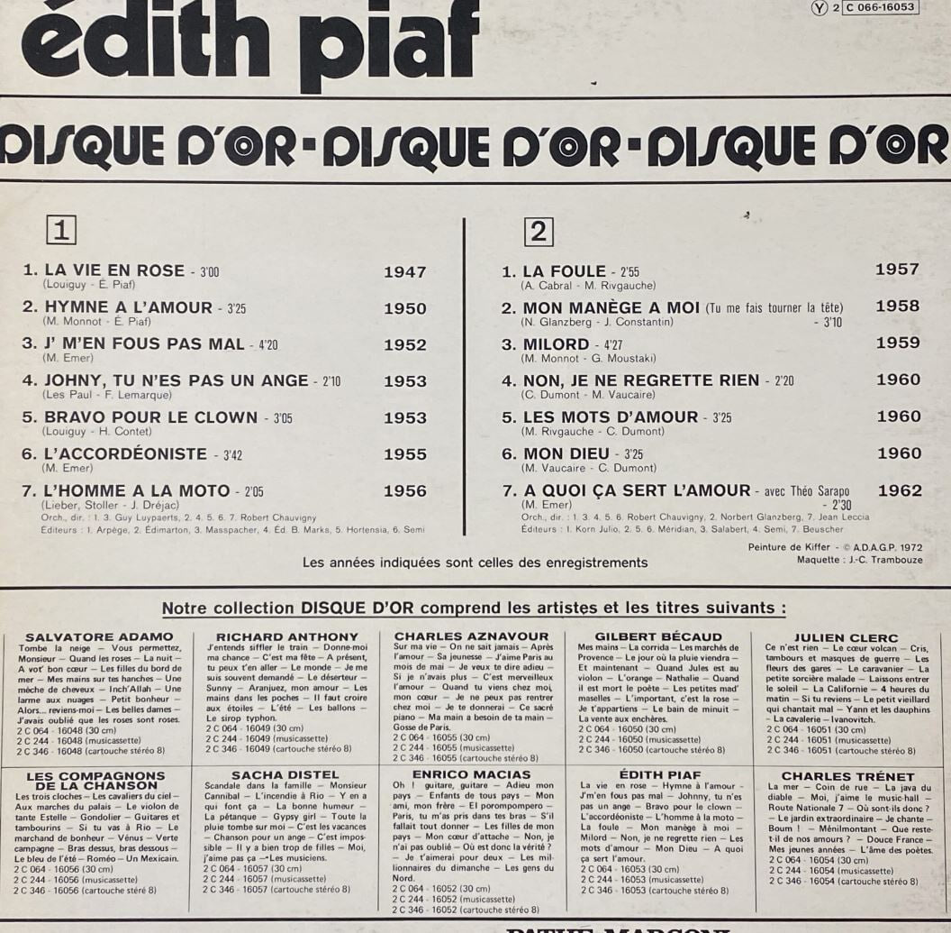 [LP] 에디트 피아프 - Edith Piaf - Le Disque D'or De Edith Piaf LP [프랑스반]